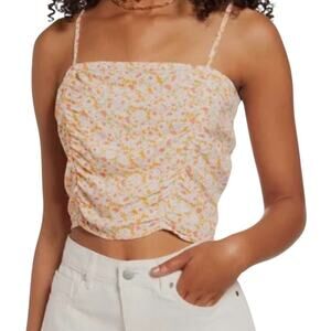 new BP. 2X ruched floral cropped cami spaghetti strap top TS 3106